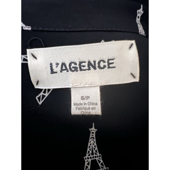 L'Agence black Eiffel Tower button-up blouse Parisian romantic designer S - Picture 3 of 8